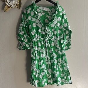 Mud Pie Green and White Floral Tie-Front Casual Dress